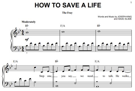 The Fray How To Save A Life Free Sheet Music Pdf For Piano The Piano