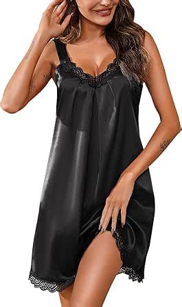 Marvmys Women S Satin Chemise Nightgown Lace Trim Silk Slip Lingerie Dress V Neck Sleeveless