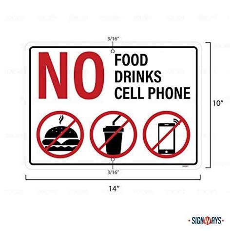 Interstate Signways No Food Drink Cellphone Sign Reflective Sign