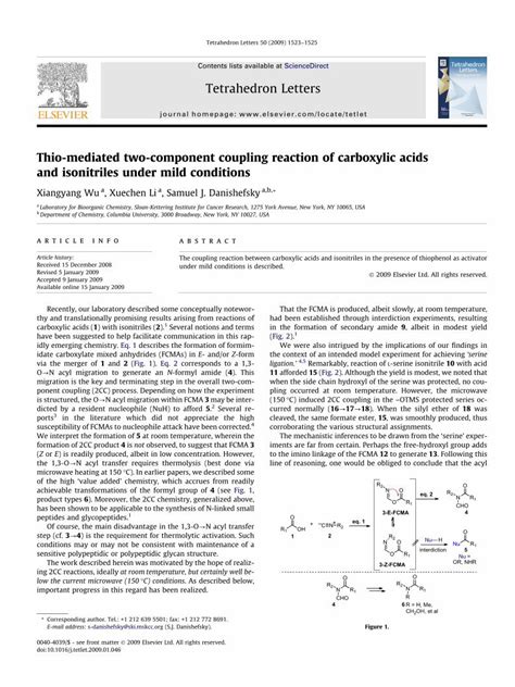 PDF Thio Mediated Two Component Coupling Reaction Of Carboxylic Acids