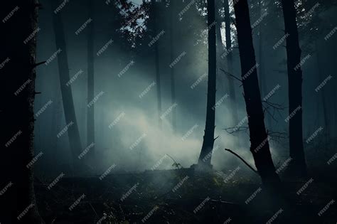 Premium AI Image | Foggy and dark woods at night mystery forest magical ...