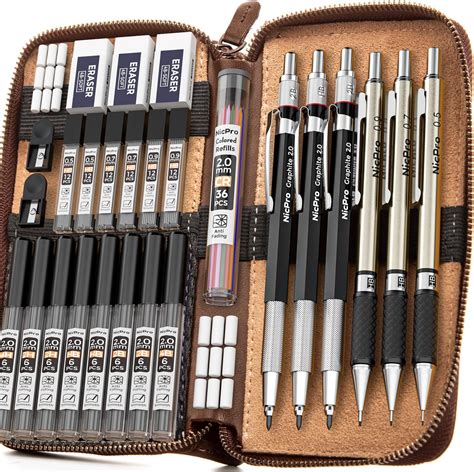 Nicpro 29 PCS Porte Mines Artistiques un étui Cuir Crayon Mécanique