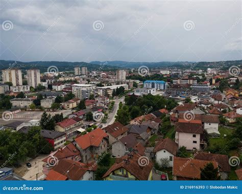 Aerial View Of Doboj Downtown From Medieval Fortress Gradina During