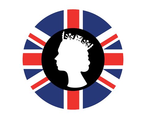 Elizabeth Queen Face Black And White With British United Kingdom Flag