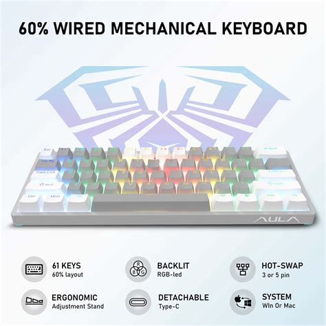 AULA F Keys Wired Mechanical Keyboard RGB Hot Swappable Compact Gaming Keyboards LED
