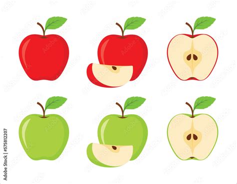 Apple Fruit Vector Set In Red And Green Colour Set Of Apples And