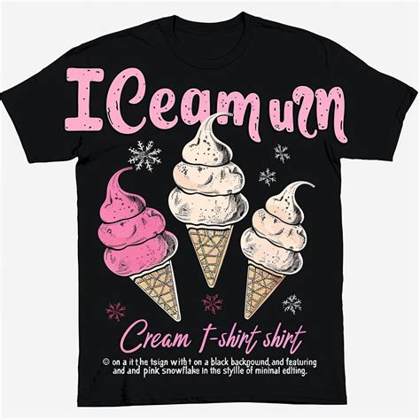 Ice Cream Squad Cool Black Tee With Ice Cream Cone Pink Snowflake