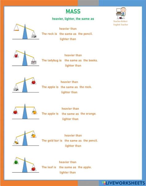 Mass Heavier Lighter The Same As Worksheet English As A Second