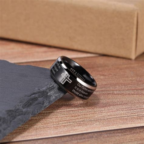 8mm Bible Scripture Prayer And Cross Titanium Mens Ring Promise Rings