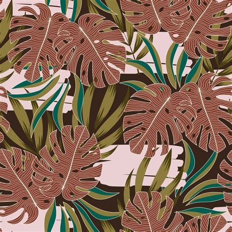 Padr O Tropical Abstrato Sem Costura Plantas Brilhantes E Folhas Em