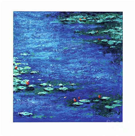 Water Lily Painting I Blue Water Paintings Painting By Artist Pannu