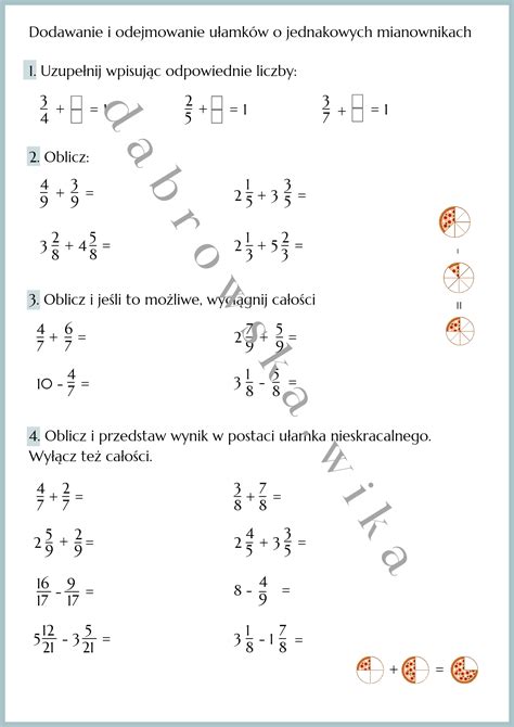 Dodawanie I Odejmowanie Ułamków O Jednakowych Mianownikach • Złoty