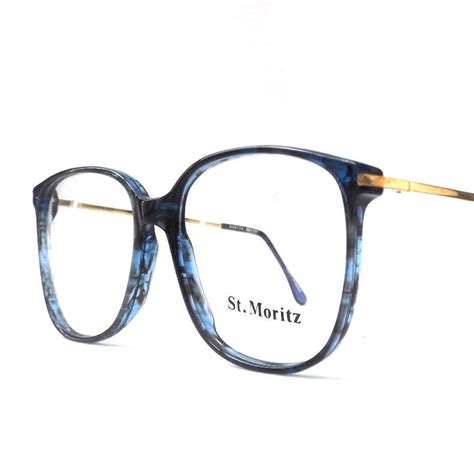 Vintage 1980 S Nos Eyeglasses Oversized Round Blue Marble Plastic Frames Gold Metal Arms