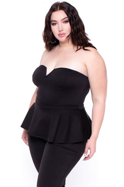 Plus Size Peplum Waist Jumpsuit Black Curvy Sense