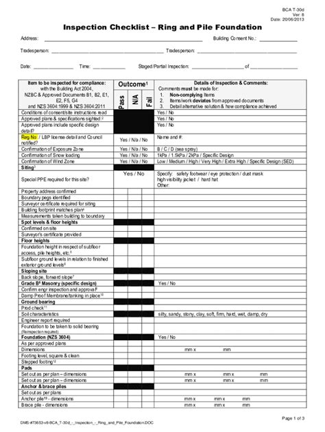 Fillable Online Inspection Checklistring And Pile Foundation Fax Email