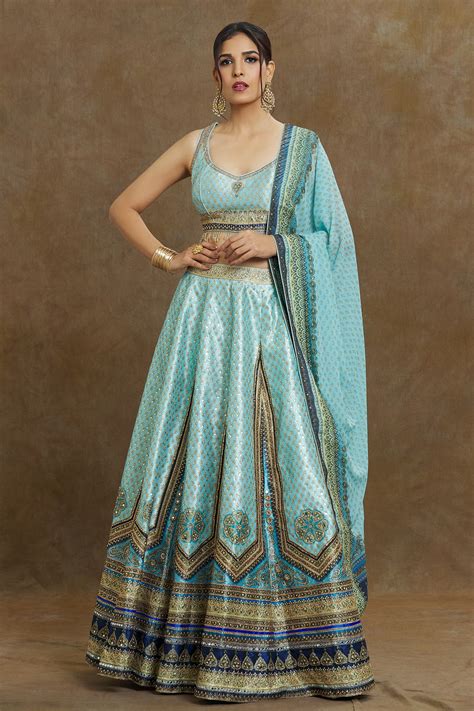 Buy Samyukta Singhania Sky Blue Sequin Embroidered Lehenga Set Online