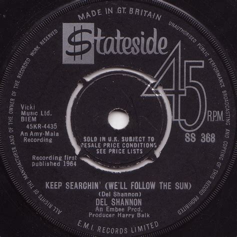 Del Shannon – Keep Searchin' (We'll Follow The Sun) (1964, Vinyl) - Discogs