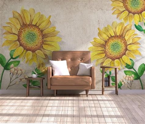 Sunflower Flower Wc397 Wallpaper Mural Self Adhesive Peel And Etsy