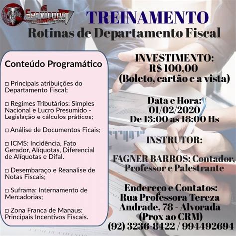 TREINAMENTO ROTINAS DE DEPARTAMENTO FISCAL Em Manaus Sympla