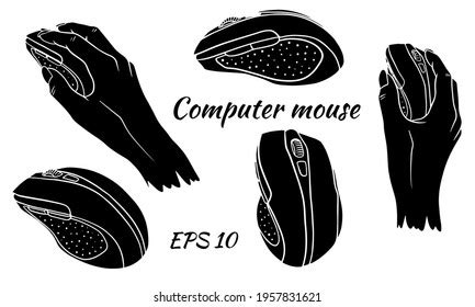 Computer Mouse Set Silhouette Computer Mouse Stock Vector (Royalty Free ...