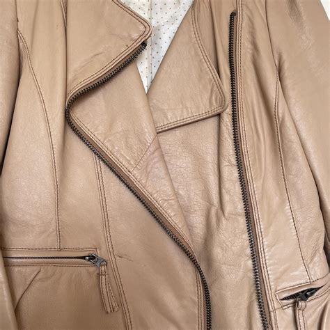 Nude Pink Leather Zara Femme Moto Jacket With Zipper Depop