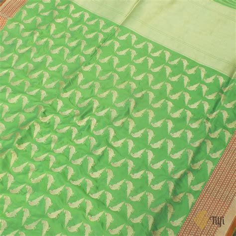 Green Pure Katan Silk Banarasi Handloom Saree Tilfi