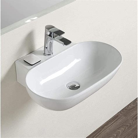 Ceramic Glossy Wall Mounted Wash Basin For Home Shape Oval