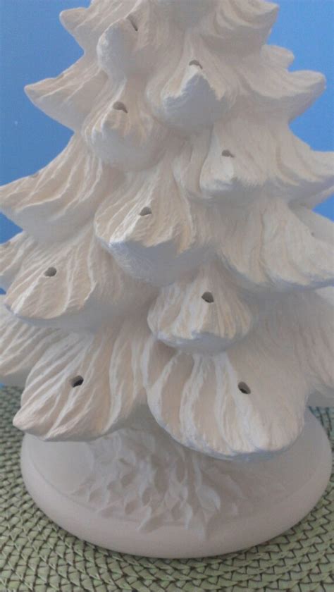 Ceramic Christmas Tree unpainted bisque with holly leaf