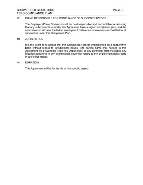 South Dakota Crow Creek Sioux Tribe Compliance Plan Fill Out Sign