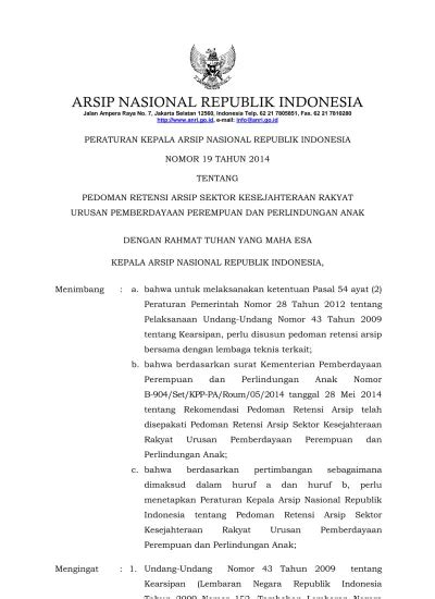 Peraturan Kepala Arsip Nasional Republik Indonesia Nomor Tahun