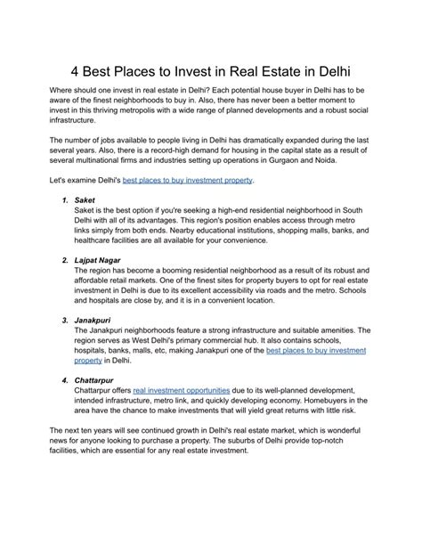 Ppt Best Places To Invest In Real Estate In Delhi Docx Powerpoint