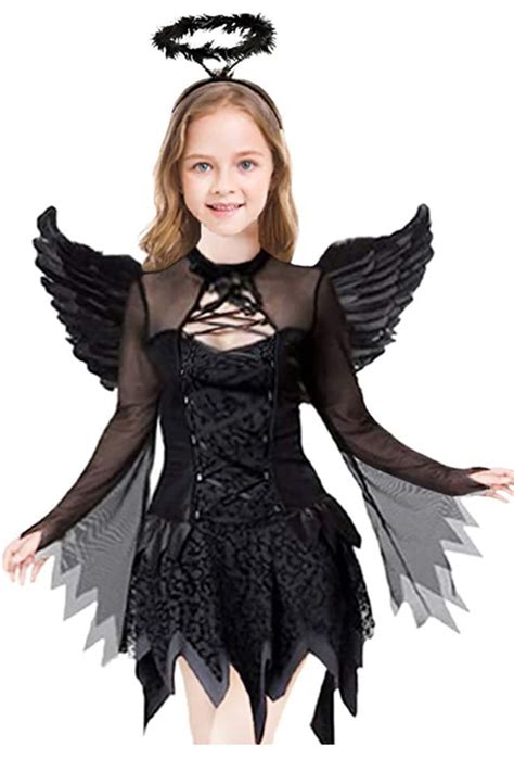 Koatobbor Girls Fallen Angle Costume Black Fancy Party Dress With