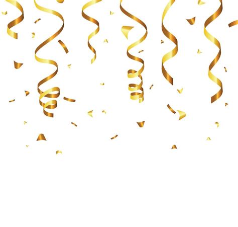 Golden Tiny Confetti And Streamer Ribbon Falling On Transparent