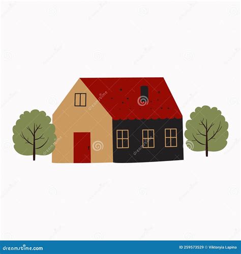 Forest Wooden House Or Cottage Decorated With Trees On White