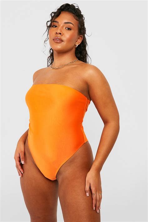 Plus Essentials Bandeau Swimsuit Boohoo Ie