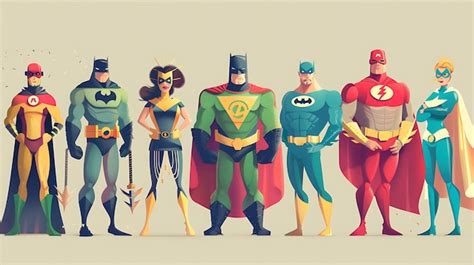 A Group Of Superheroes Standing Together In A Line Premium Ai