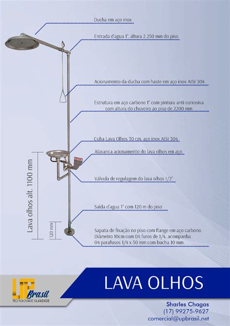 Chuveiro Lava olhos De Emergência Chuveiro De Segurança Inox UP Brasil