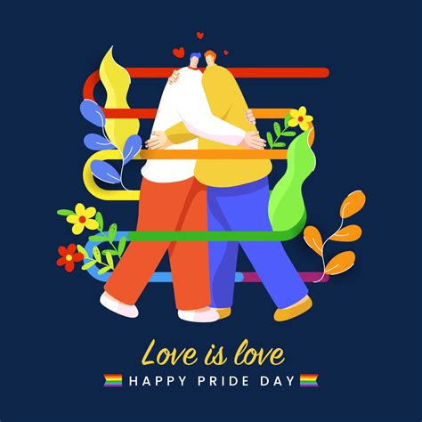 contento orgullo día vector ilustración con joven gay Pareja abrazo en hermosa antecedentes