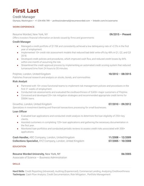 Credit Manager Resume Examples For 2025 Resume Worded