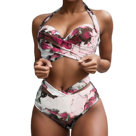 Sngxgn Women S Bikini Sets Two Piece Swimsuit Scoop Neck Tank Wide Straps Midkini Stitching Hot