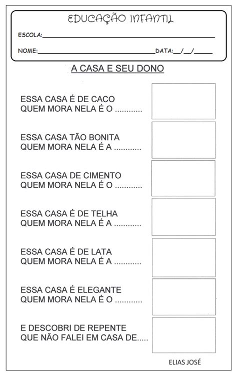 EducaÇÃo Infantil Professora Dessire Poema De Elias JosÉ A Casa E