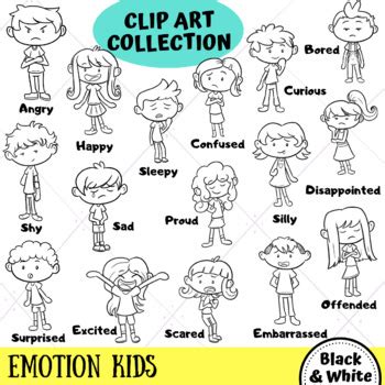 Emotion Kids Clip Art Collection (BLACK AND WHITE ONLY) by KeepinItKawaii