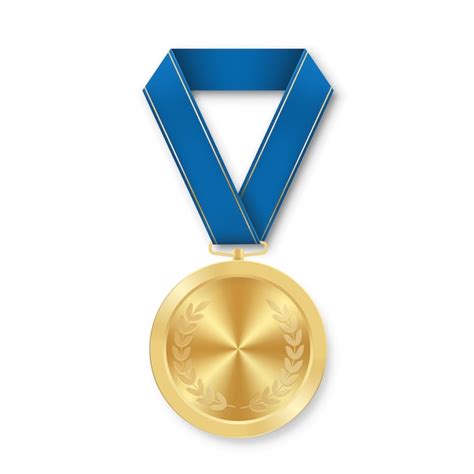 Premium Vector Golden Award Sport Medal For Winners With Blue Ribbon