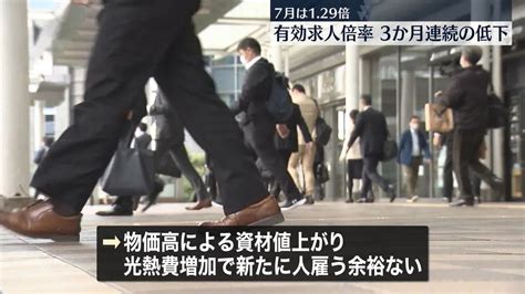 7月の有効求人倍率129倍 3か月連続で低下 製造業や建設業では新たに人を雇う余裕なく（2023年8月29日掲載）｜日テレnews Nnn