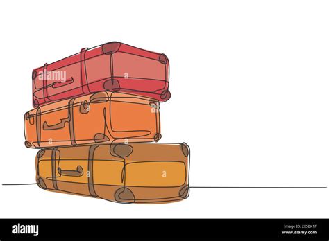 One Continuous Line Drawing Of Old Retro Vintage Leather Suitcases