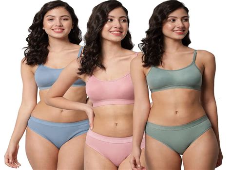 Buy Saklana Women S Cotton Non Padded Wire Free Sports Bra Panty Lingerie Set Honeymoon Bikni