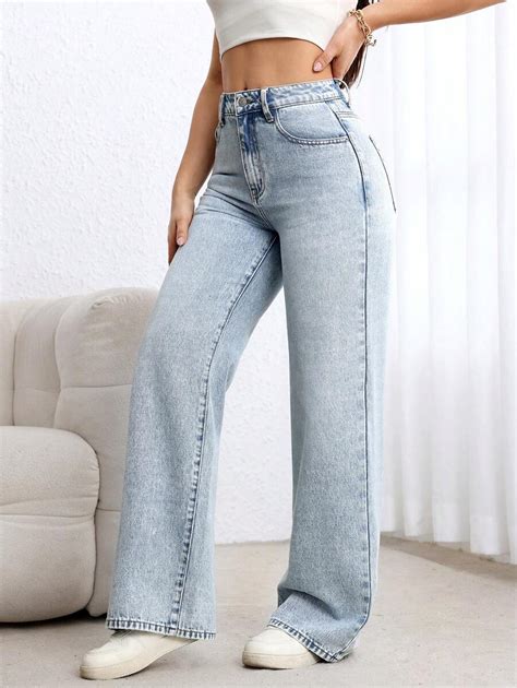 Shein Lune Jeans Casual Con Gamba Dritta Design Con Tasche