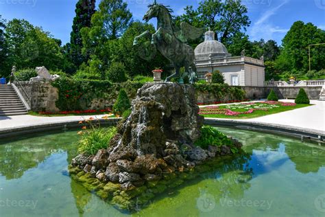 Pegasus Fountain Or Pegasusbrunnen In Mirabell Palace Garden Salzburg