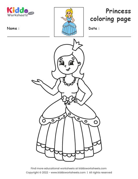 Free Printable Princess Coloring Page Worksheet Kiddoworksheets