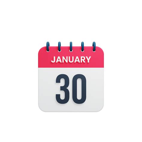 January Realistic Calendar Icon 3D Illustration Date January 30 16583849 PNG